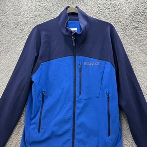 Marmot Men's Large Blue Soft Shell Jacket Full Zip M3 Zip Pockets Outdoors EUC - Picture 2 of 11